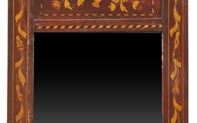 Dutch Marquetry and Parquetry Inlaid Walnut Mirror, 19th c., H.- 43 in., W.- 18 in.