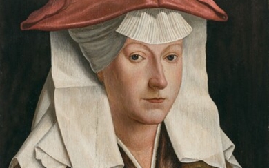Ecole flamande probablement vers 1600 Portrait de femme à la coiffe rougeHuile sur panneau de...