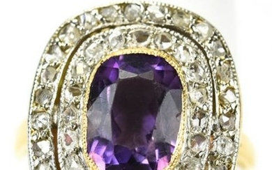 Edwardian 14kt Gold Diamond & Amethyst Ring