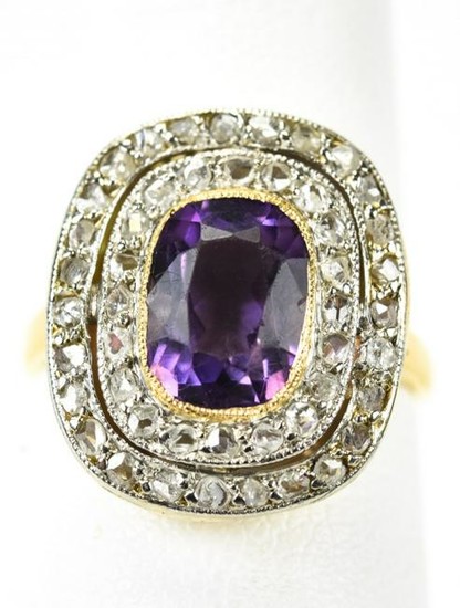 Edwardian 14kt Gold Diamond & Amethyst Ring