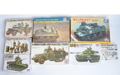 Eight unstarted 1/35 scale WWII US armour plastic model kits...