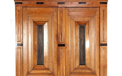 (-), Oak Renaissance cabinet with straight and protruding...