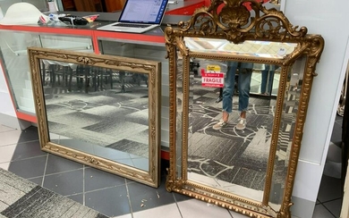 Elaborate beveled mirror together with a silver mirror