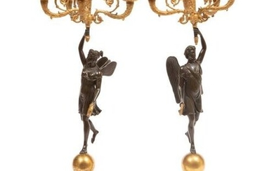 Empire-Style Patinated and Gilt Bronze Candelabra