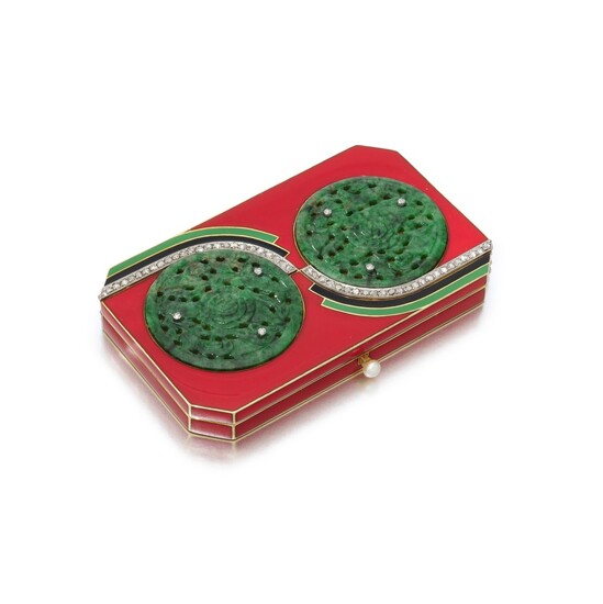 Enamel, jade, pearl and diamond vanity case (Portacipria in smalto, giada, perla e diamanti), Boucheron