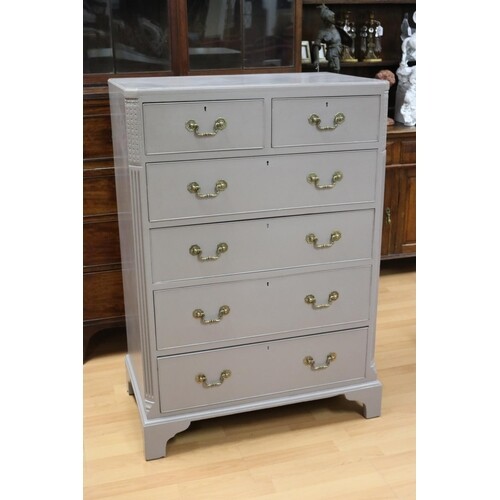 English Georgian style pale grey painted chest of six drawer...