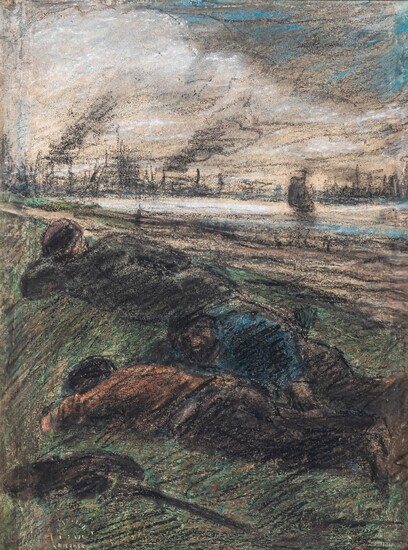 Eugeen Van Mieghem (1875-1930), resting soldiers, pastel, 22,5 x 30,5 cm