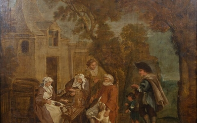European school, oil on canvas Domestic scene with dogs, not drawn