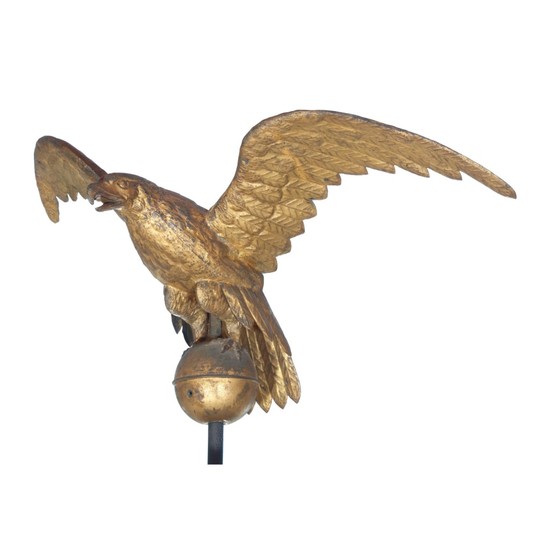 FINE AND RARE LARGE GILT MOLDED FULL-BODIED SHEET COPPER EAGLE WEATHERVANE, NEW ENGLAND, 19TH CENTURY