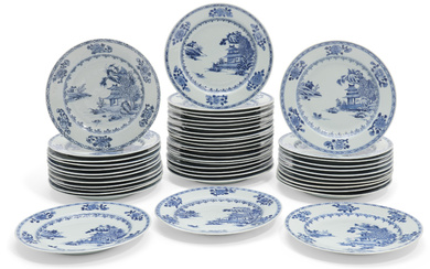 FORTY-SIX CHINESE EXPORT PORCELAIN BLUE AND WHITE PLATES FROM THE...