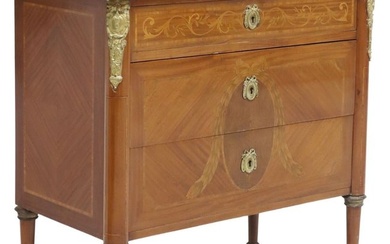 FRENCH LOUIS XVI STYLE MARBLE-TOP MARQUETRY COMMODE