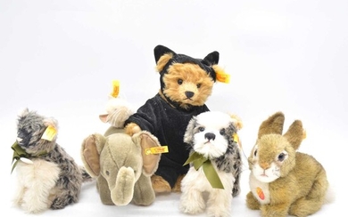 Five Steiff teddy bears, including Dormilli rabbit etc.