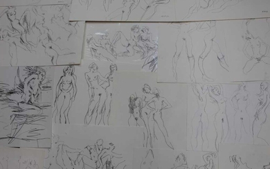 Folder of nude females by Peter Collins (1923-2001) approx 50 together with original exhibition invitations to shows in Rottingdean, Sussex and Fulham road SW10 etc