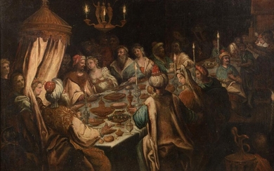 Follower of Frederik van Valckenborch, 'The feast of King Belshazzar', 99 x 149 cm