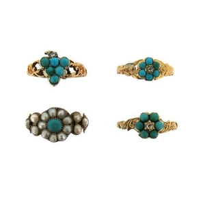 Four 19th century turquoise set gold rings, two se…