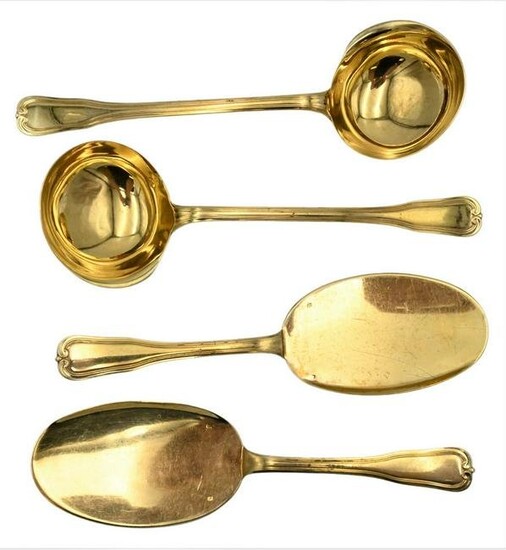 Four Piece Silver Serving Lot, gold plated, length 10