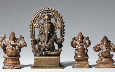 Four small Central and South Indian copper alloy figures of Ganesha. 19th/20th century