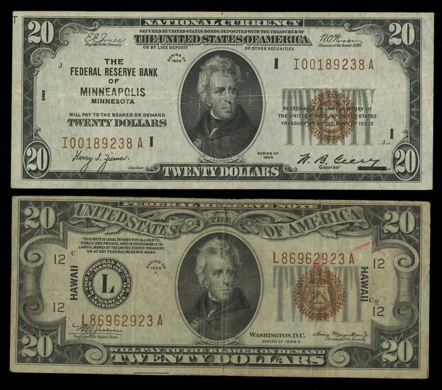 Fr.2305. World War II Emergency $20 1934A Hawaii. Fine; also Federal Reserve Bank Note. Minneap...