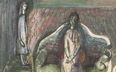 Frances Richards, British 1903-1985 - The Widow, 1940; watercolour, ink and chalk on paper, signed with initials lower right 'FR', 33 x 33.7 cm Provenance: the Estate of the Artist Note: Frances Richards poignant works forms part of a great lineage...