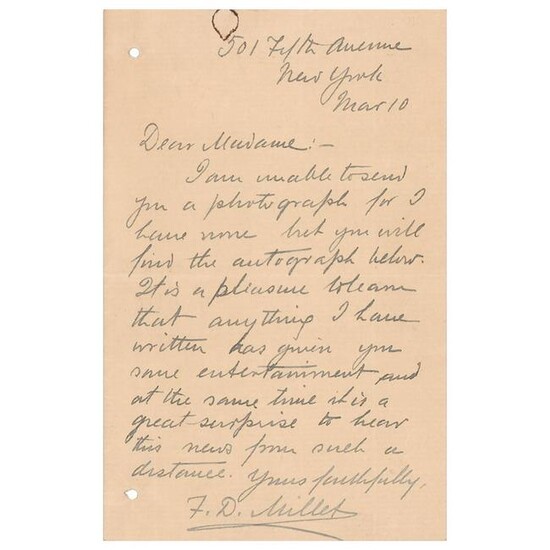 Francis D. Millet Autograph Letter Signed