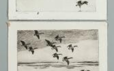 Frank Weston Benson (American, 1862-1951) Three Different States of Geese Drifting Down