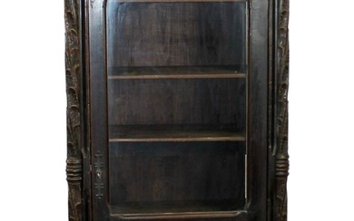 French Gothic Revival carved oak single door bookcase