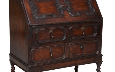 French Louis XIII Style Carved Oak Fall Front Secretaire, early 20th c., H.- 41 in., W.- 31 in., D.