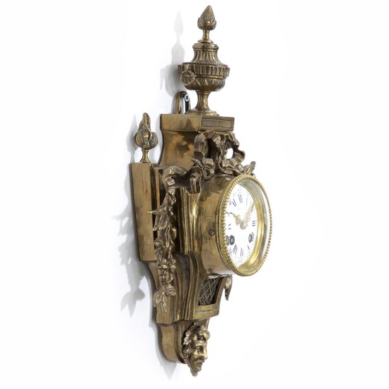NOT SOLD. French Louis XVI style bronze wall clock with white enamel dial. Traces of signature on the dial. Late 19th century. H. 40 cm. W. 22 cm. – Bruun Rasmussen Auctioneers of Fine Art