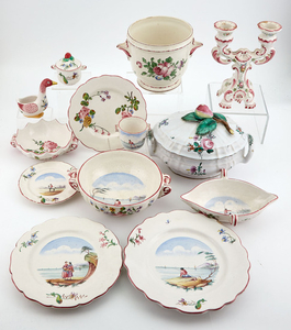 French Polychrome Decorated Ceramic Dinner Service