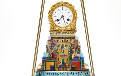 French Porcelain Egyptian Revival Mantel Clock Late 19th century