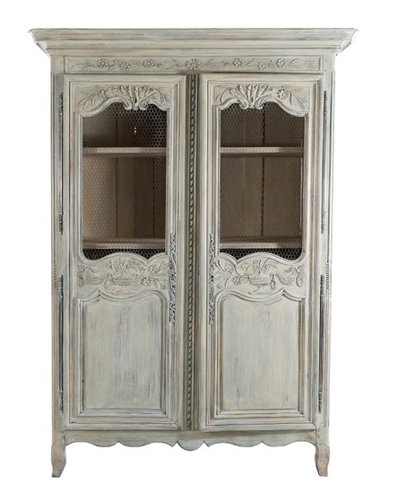 French Provincial carved and painted oak armoire