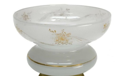 French White Opaline Glass Gilt Metal Mounted Vase, Gilt Florals