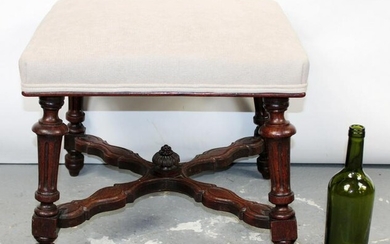 French carved oak foot stool with fluted legs