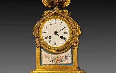 French ormolu and porcelain panelled mantel clock, 19th century