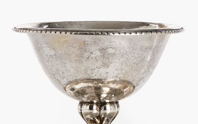GEORG JENSEN. Bowl on foot, silver, with pearl border, model no 290, 1919, Denmark.