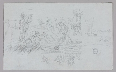 GÉRICAULT Théodore (1791-1824) "Cavalier, étude de botte et étude d'oeil/Croupe...