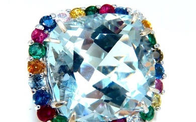 GIA Certified 41.62ct Natural Aquamarine Diamonds & Color Sapphires Ring 14kt