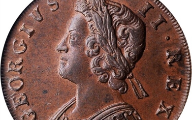 GREAT BRITAIN. 1/2 Penny, 1729. London Mint. George II. ANACS MS-64 Brown.