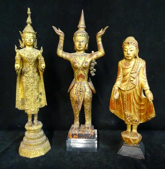 GROUP 3 BUDDHAS 2 GILTWOOD 1 METAL 22"H LARGEST