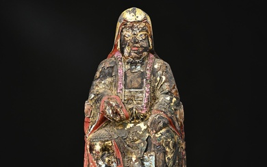 Chine du Sud, Vietnam, début XXe siècle Sculpture en bois polychrome et laqué or représentant...
