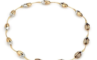 Garavelli 18k 2 Tone Gold Diamond Petal Link Necklace