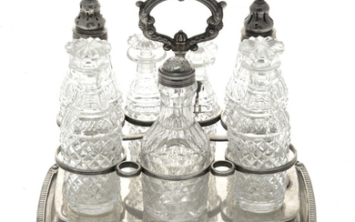 George III Sterling Silver 7 Bottle Cruet Set, Wright & Fairbairn, Sheffield, England, 1811.