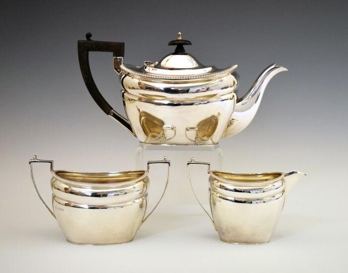 George V three-piece tea set, of shaped rectangular form...