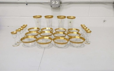 Gold Rimmed Glasses and Bowls incl Stemware Liqueur Glasses, Small Bowls, Taller Footed Glasses