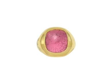 Gold and Cabochon Pink Tourmaline Gypsy Ring, Pomellato, France