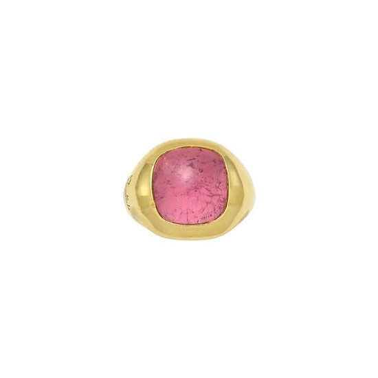 Gold and Cabochon Pink Tourmaline Gypsy Ring, Pomellato, France