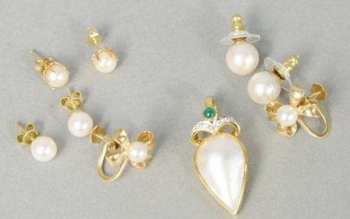 Gold and pearl lot of four pearl earrings along with a