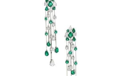 Graff, Pair of emerald and diamond pendent ear clips