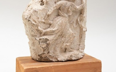 Greek Limestone Figural Relief Fragment