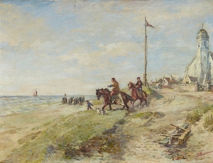 Gregor von Bochmann, Beach Scene with Riders and the Andreaskerk i ...